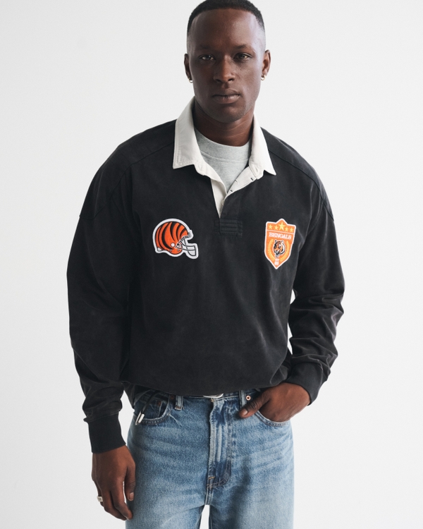Cincinnati Bengals Premium Heavyweight Rugby Polo, Black-bengals view 1