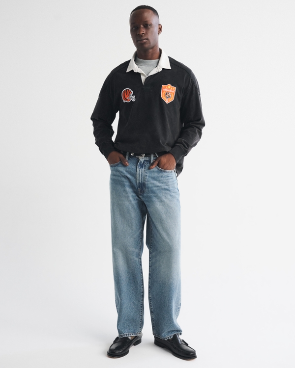 Cincinnati Bengals Premium Heavyweight Rugby Polo, Black-bengals view 2