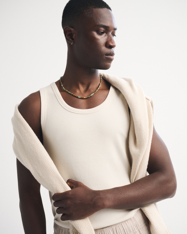 Essential Slim Ribbed Tank, Light Beige view 1