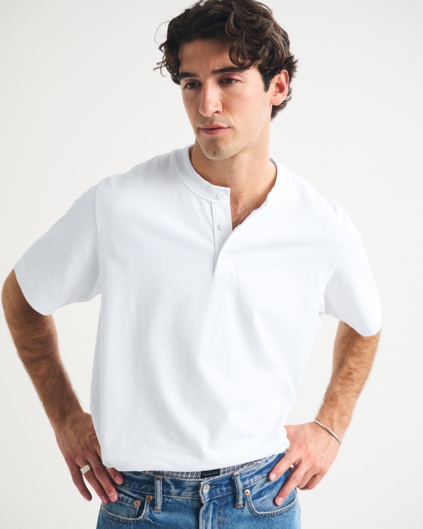 Short-Sleeve Premium Heavyweight 2.0 Henley, White view 1