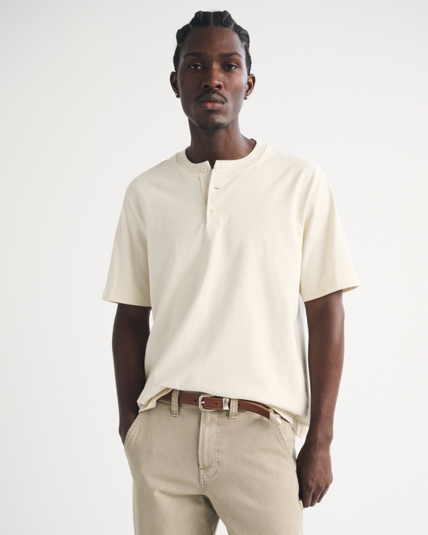Short-Sleeve Premium Heavyweight 2.0 Henley, Warm Beige view 1