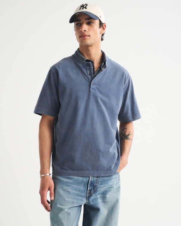 Short-Sleeve Premium Heavyweight 2.0 Henley, Blue Wash view 1