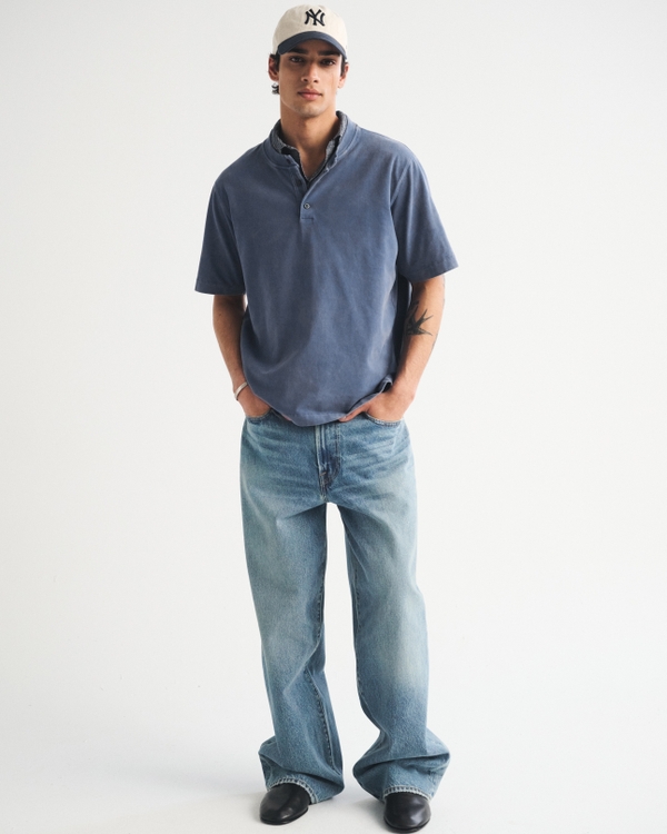 Short-Sleeve Premium Heavyweight 2.0 Henley, Blue Wash view 2