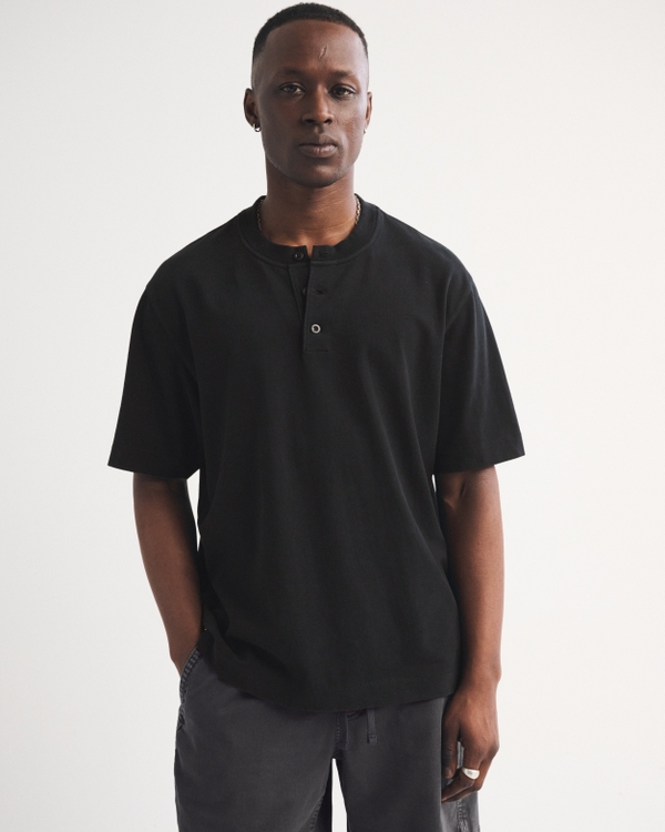 Short-Sleeve Premium Heavyweight 2.0 Henley, Black view 1