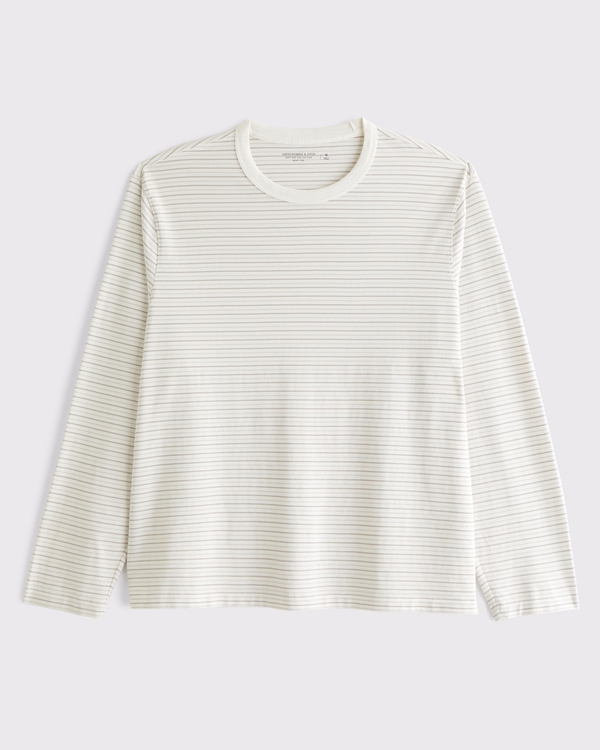 Long-Sleeve Striped Boxy Tee, Cream Stripe view 1