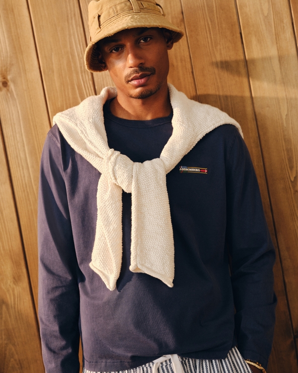 Long-Sleeve Striped Boxy Tee, Sapphire view 1