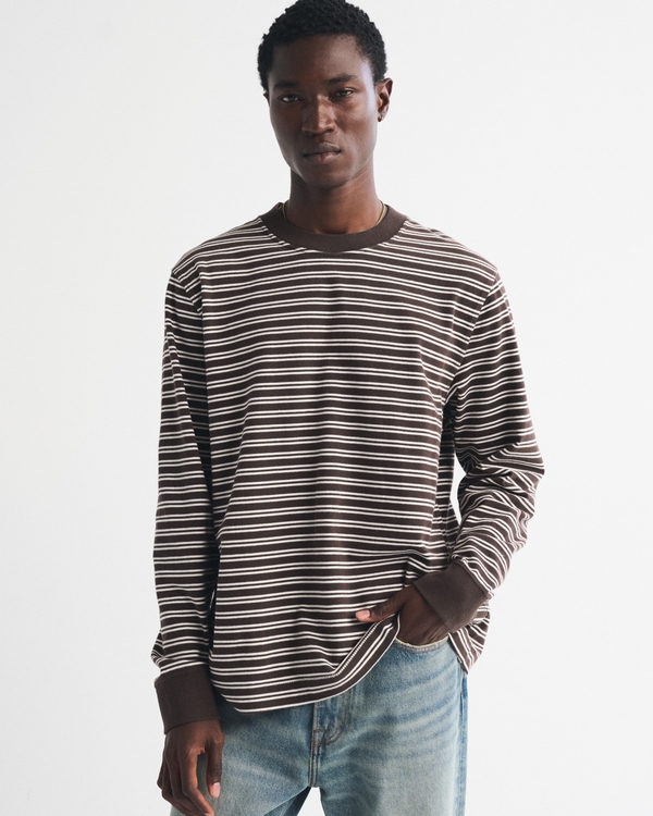 Long-Sleeve Premium Heavyweight 2.0 Tee, Dark Coffee Stripe view 1