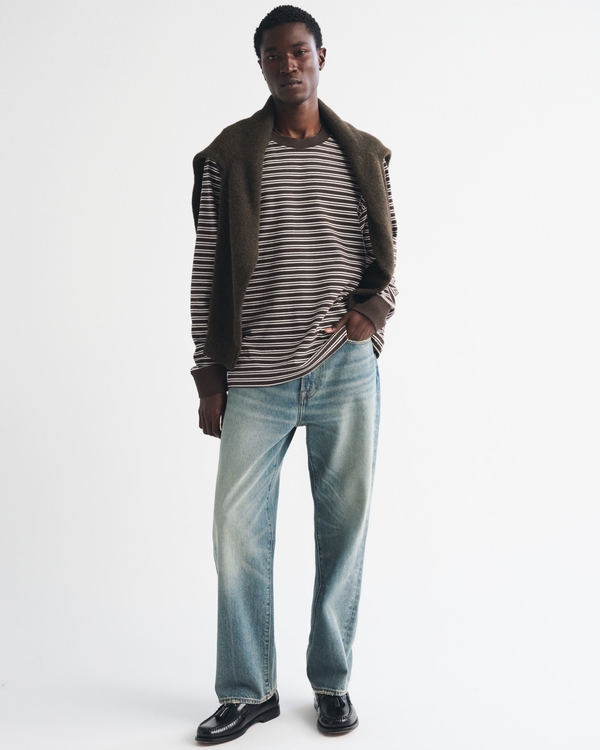 Long-Sleeve Premium Heavyweight 2.0 Tee, Dark Coffee Stripe view 2