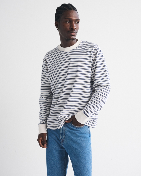 Long-Sleeve Premium Heavyweight 2.0 Tee, Navy Stripe view 1