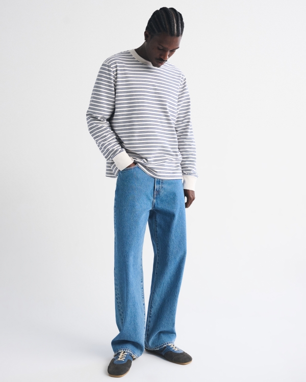 Long-Sleeve Premium Heavyweight 2.0 Tee, Navy Stripe view 2