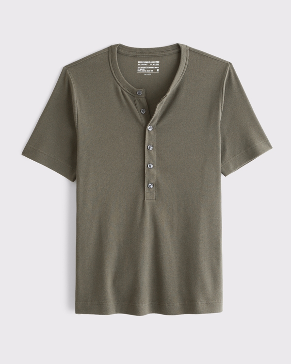 Essential Short-Sleeve Slim Rib Henley, Brown view 1