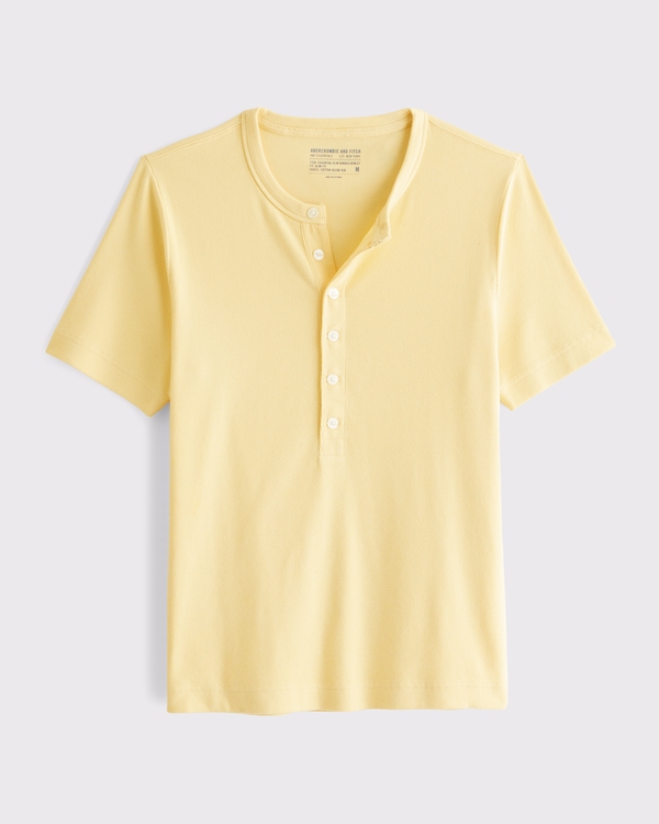 Essential Slim Ribbed Henley, Sunny Yellow view 1