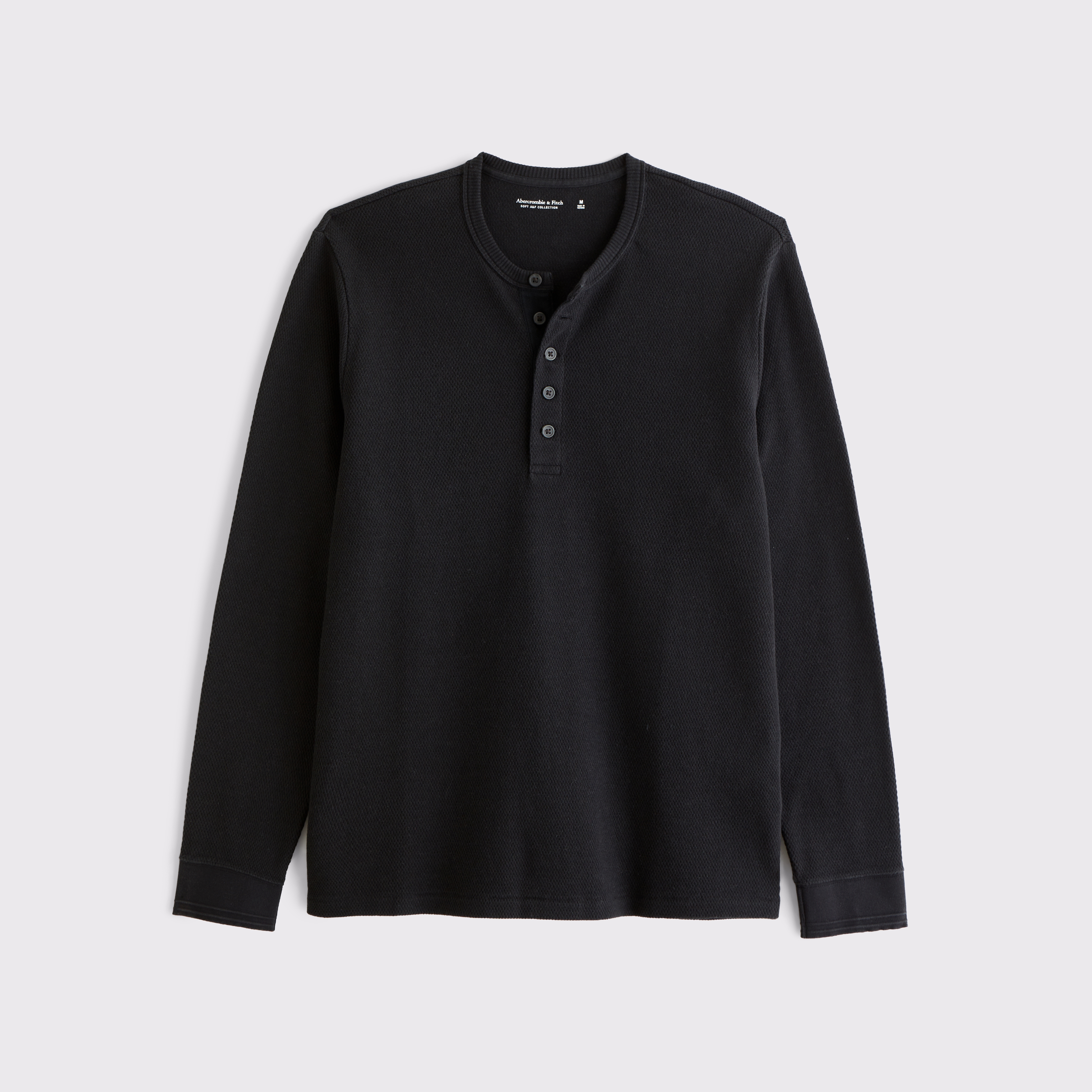 Мужской топ Abercrombie & Fitch Long-Sleeve Thermal Henley, цвет: Чёрный — фото 1