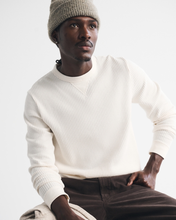 Long-Sleeve Classic Waffle Tee, Cream view 1