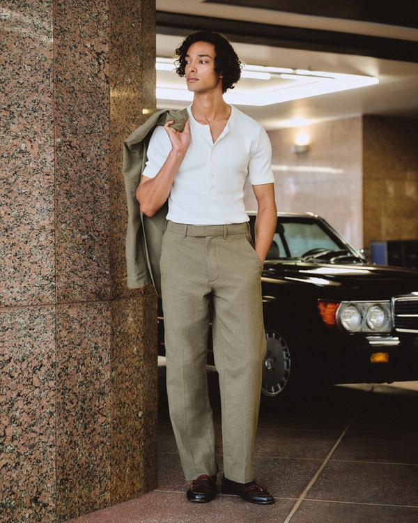 Essential Slim Ribbed Henley, Cream view 2