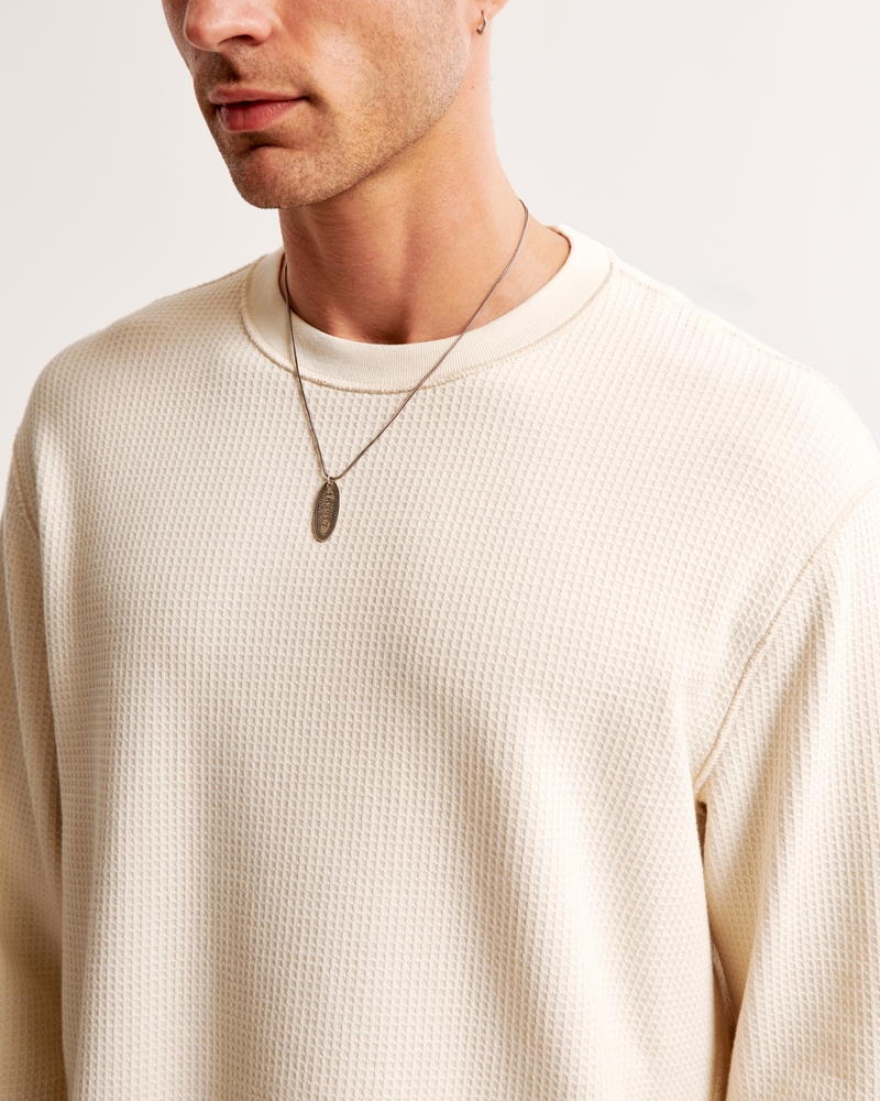 Long-Sleeve Grid Waffle Cropped Tee