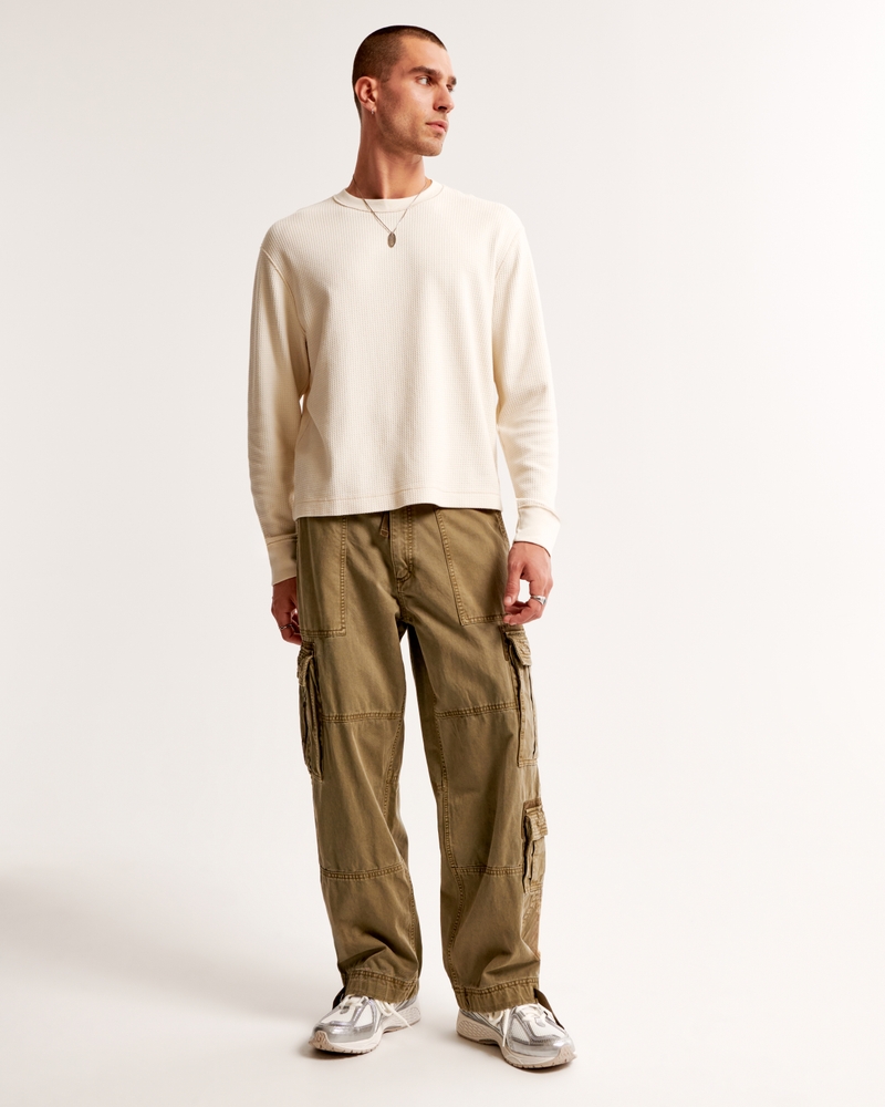 Long-Sleeve Grid Waffle Cropped Tee