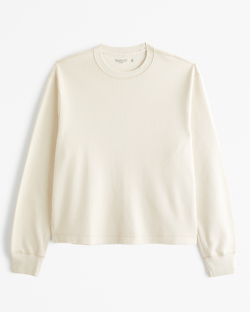 Long-Sleeve Grid Waffle Cropped Tee
