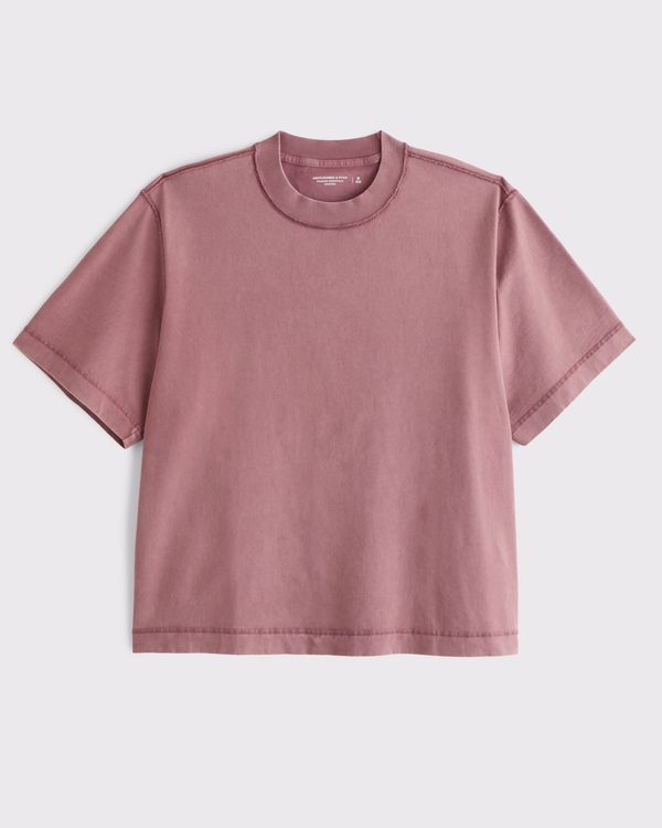 Premium Heavyweight Cropped Tee, Washed Burgundy