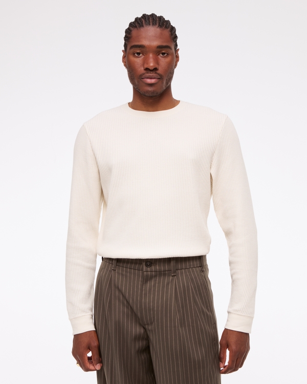 Long-Sleeve Classic Waffle Tee, Cream view 1