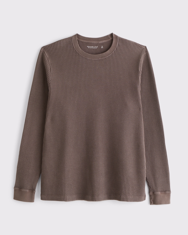 Long-Sleeve Classic Waffle Tee, Brown Wash view 1
