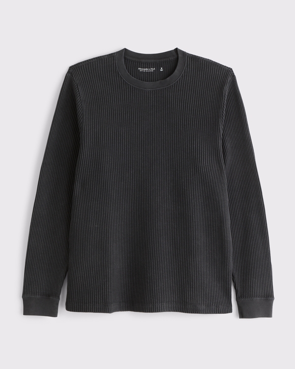 Long-Sleeve Classic Waffle Tee, Black Wash view 1