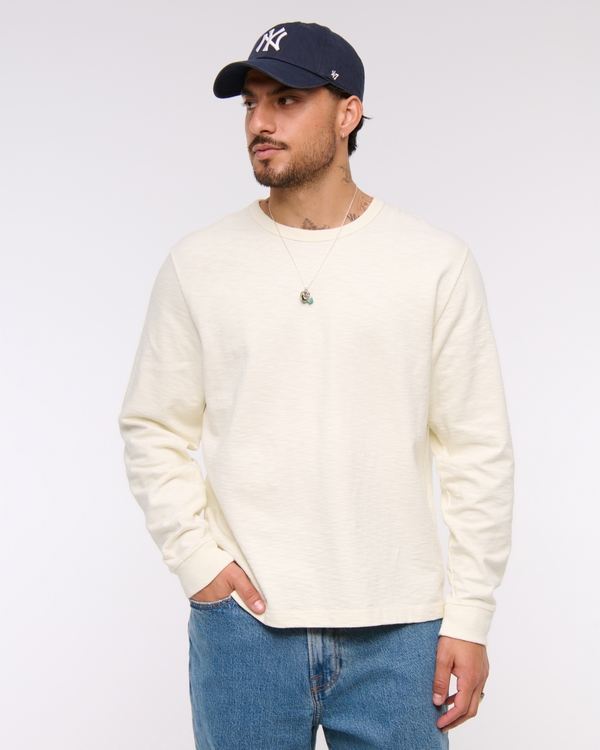 Long-Sleeve Premium Heavyweight Slub Tee, Cream view 2