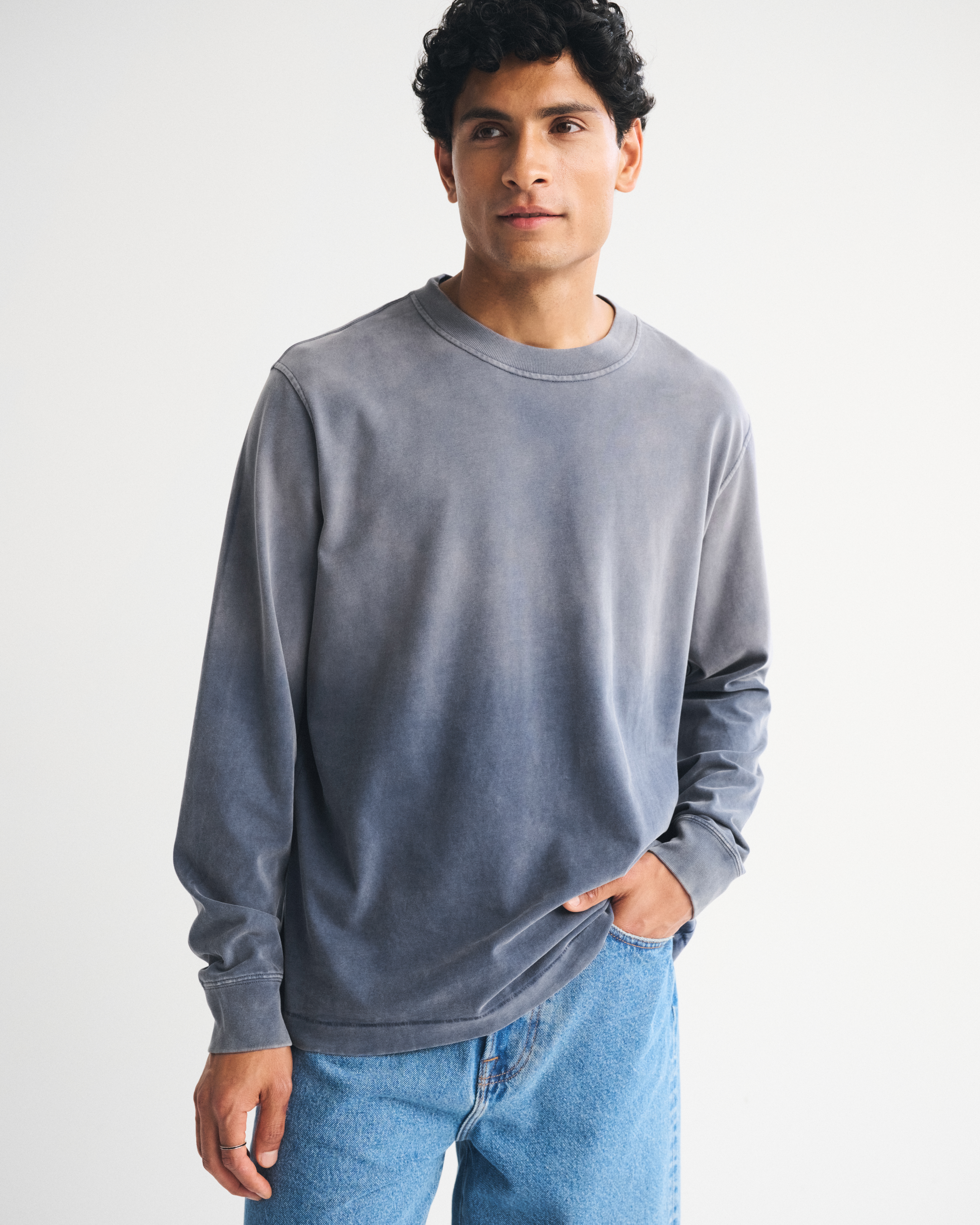 Abercrombie & Fitch Sea Fade Long-sleeve Premium Heavyweight 2.0 Tee In Gray