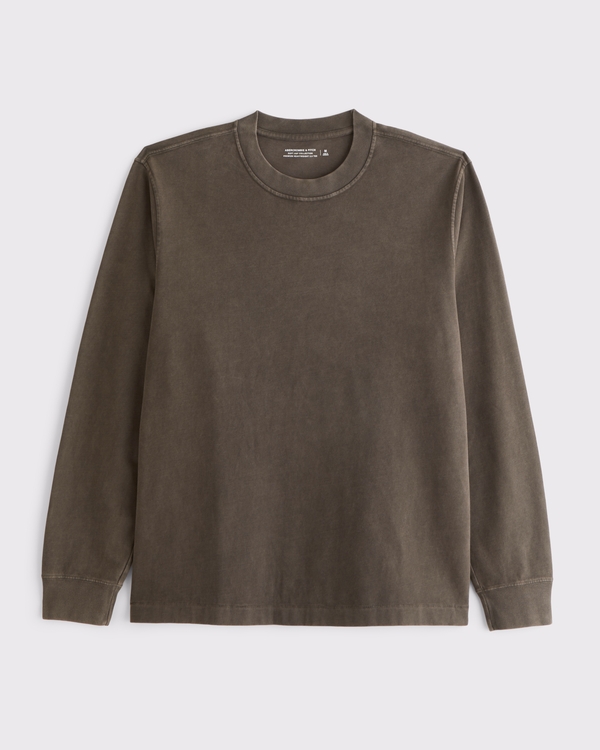 Langärmliges Premium Heavyweight 2.0 Tee, Braune Waschung view 1