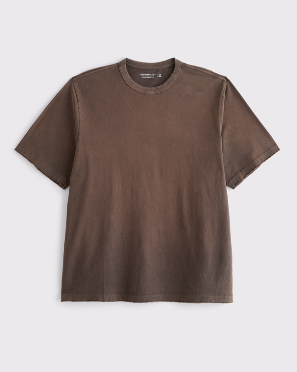 Vintage-Inspired Distressed Tee, Chocolate Brown Wash view 1