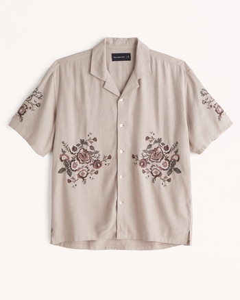 Men's Embroidered ButtonUp Shirt Men's Tops