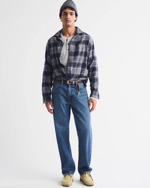 100% Cotton Flannel Shirt, Navy Plaid view 2