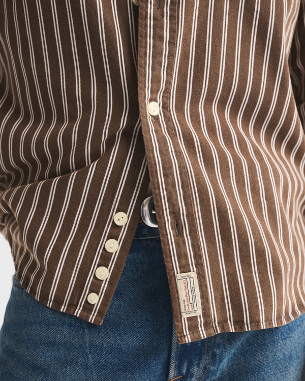 Twill Button-Up Shirt, Brown Stripe view 2