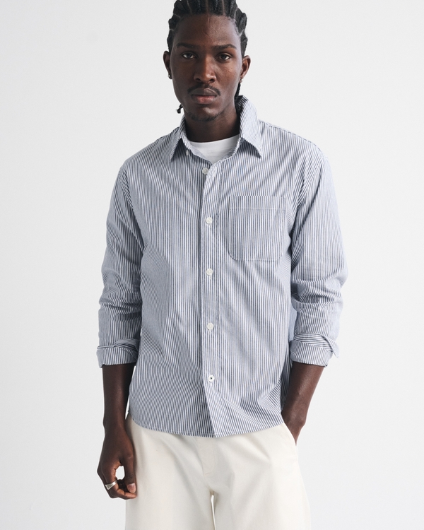 A&F Classic Poplin Shirt, Blue Stripe view 1