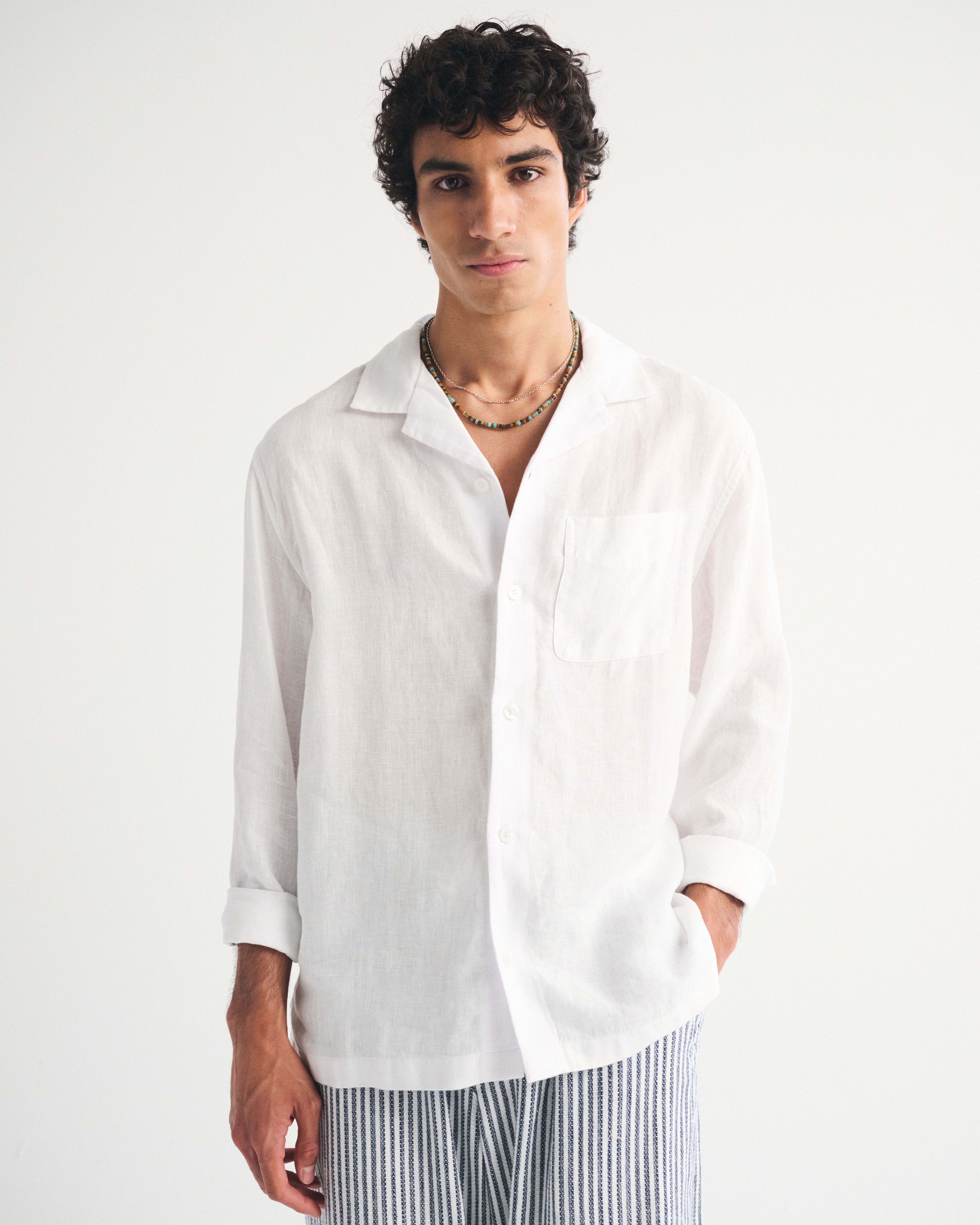 Мужские рубашки Abercrombie & Fitch 100% Linen A&F Resort Button-Up Shirt — фото 3