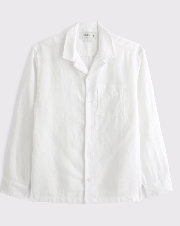 100% Linen A&F Resort Button-Up Shirt, White view 1