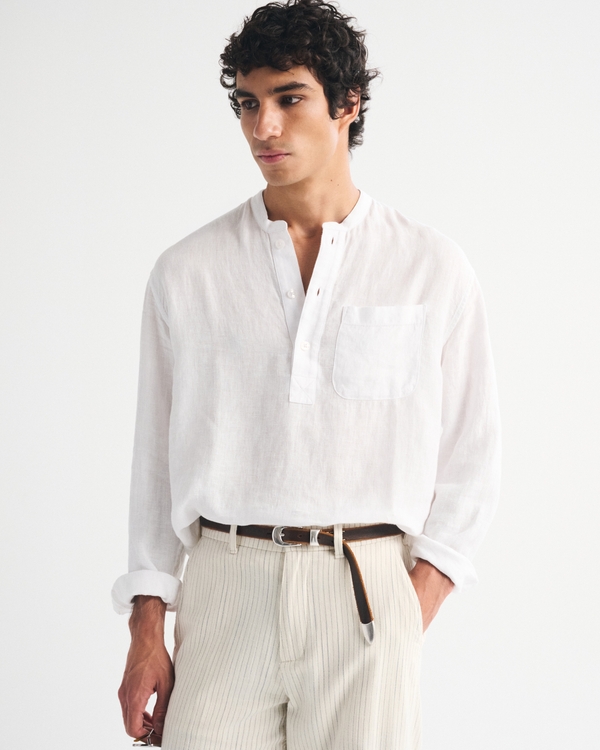 abercrombie dress shirts PRODUCT REVIEW: & Fitch Linen-Blend Camp Collar Button-Up Shirt  Bond on a Budget sleeve button Abercrombie and Fitch Men's Plaid
