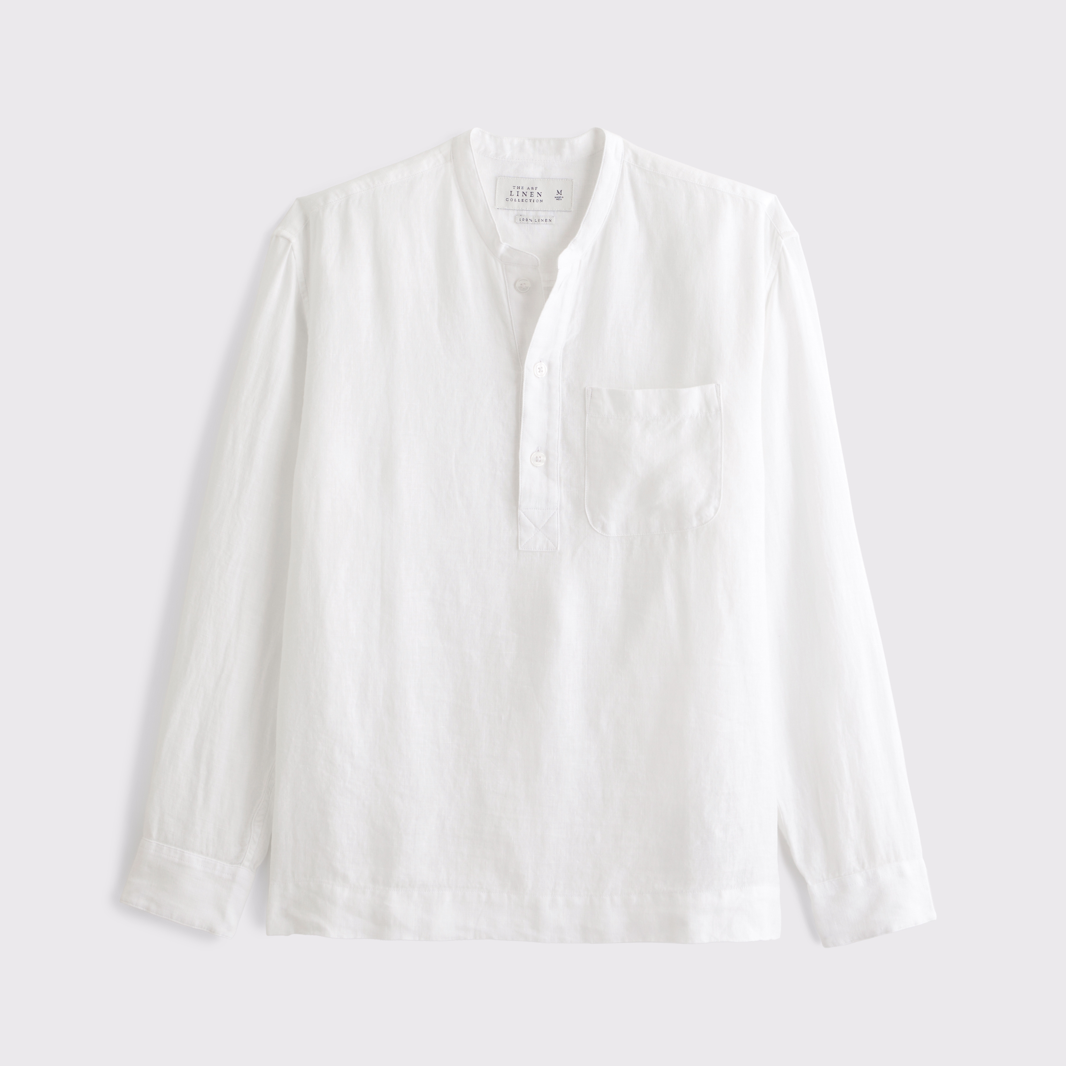 Мужская льняная рубашка-пуловер Abercrombie & Fitch Banded Collar, цвет: Белый — фото 1
