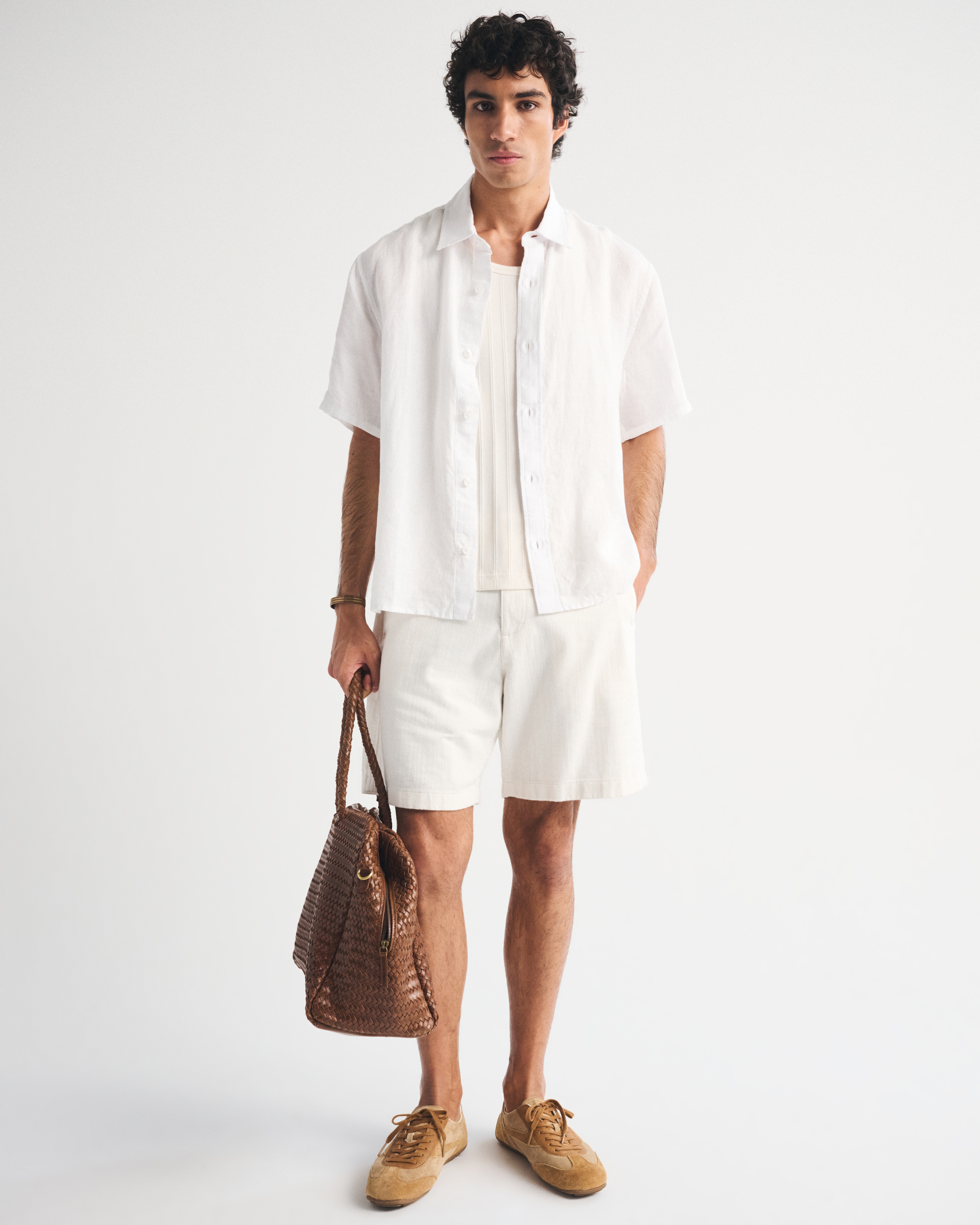Мужские рубашки Abercrombie & Fitch 100% Linen Short-Sleeve Button-Up Shirt — фото 3