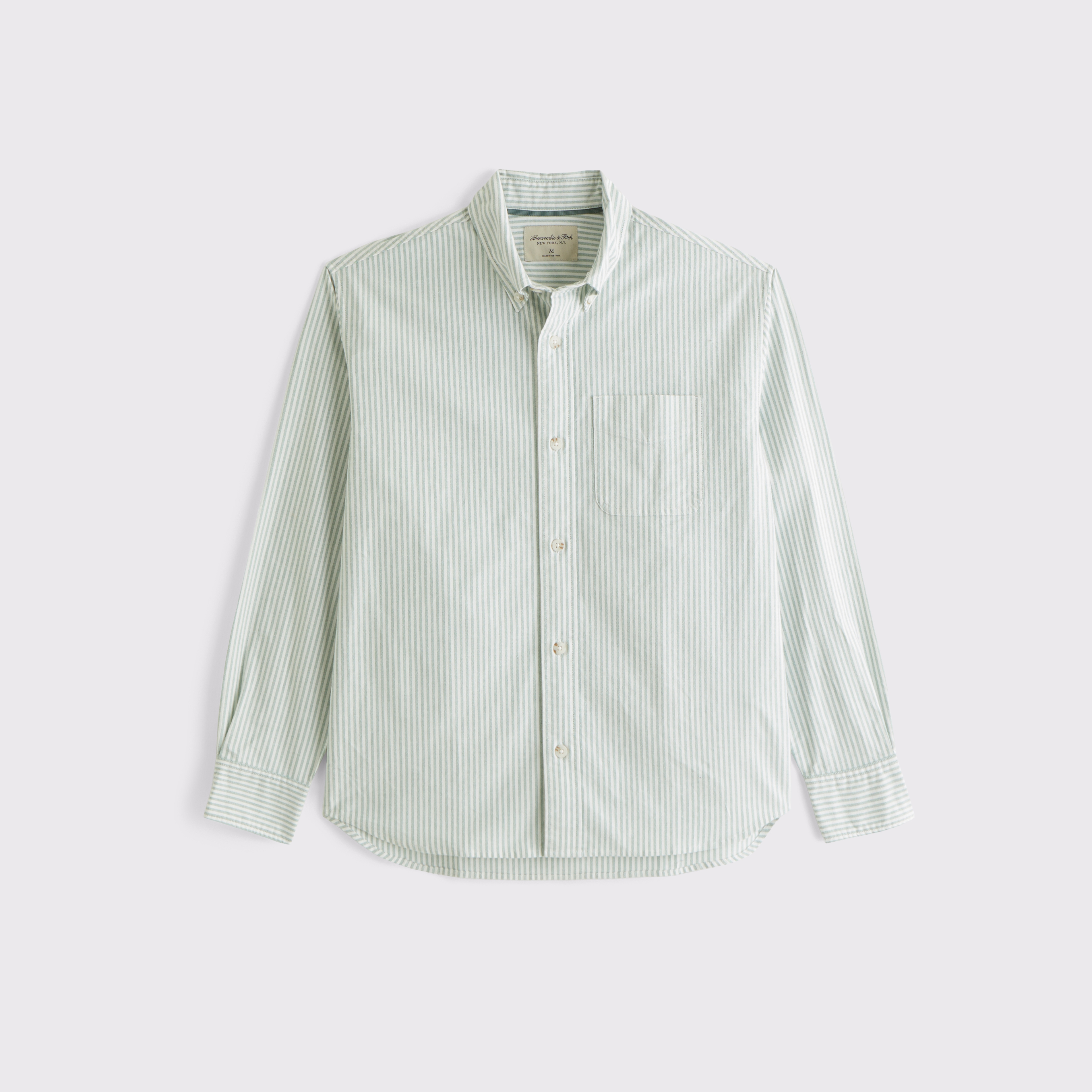 Мужская рубашка Abercrombie & Fitch A&F Classic Oxford, цвет: Зелёный полосатый