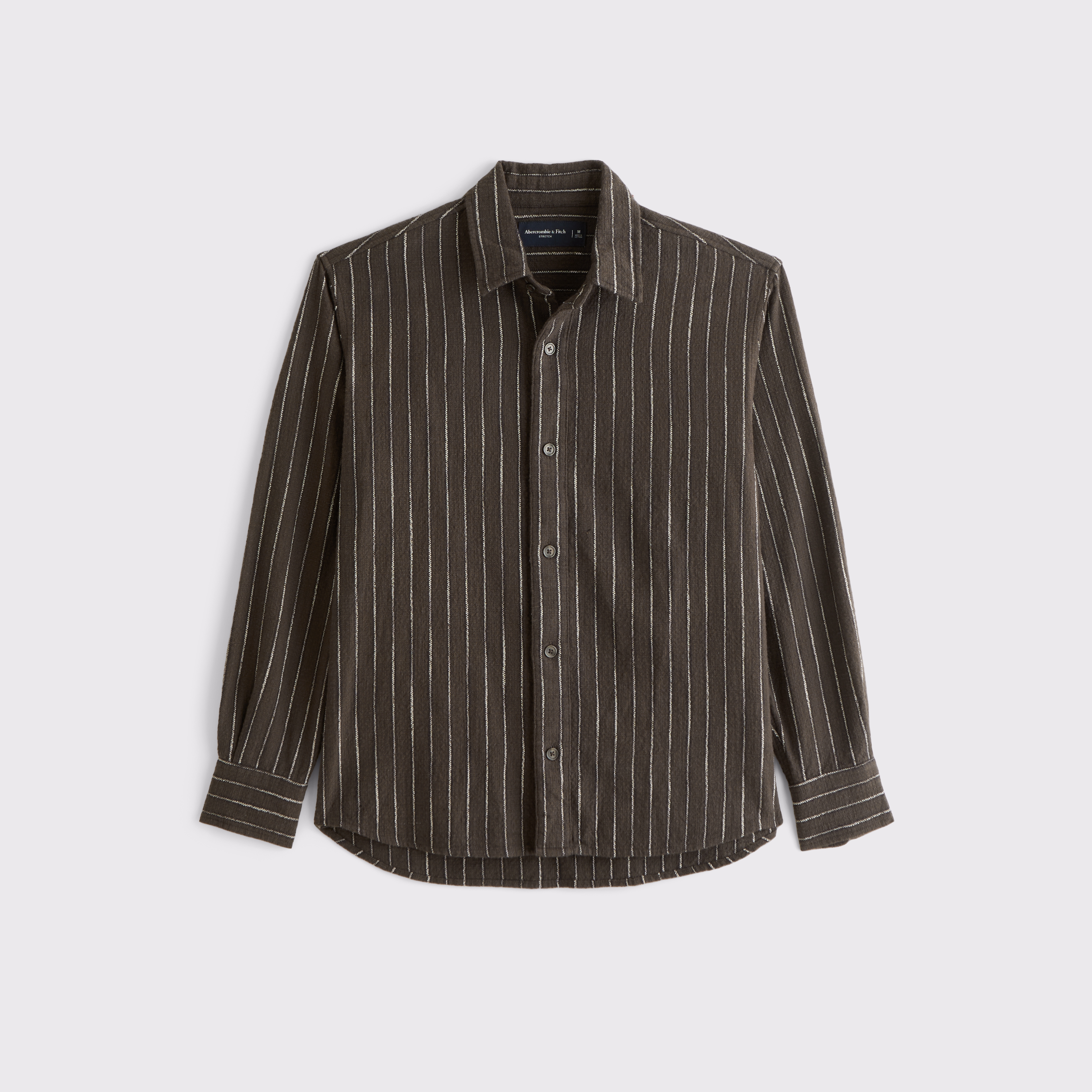 Мужская рубашка Abercrombie & Fitch 100% Cotton Slub Button-Up, цвет: Коричневый полосатый — фото 1
