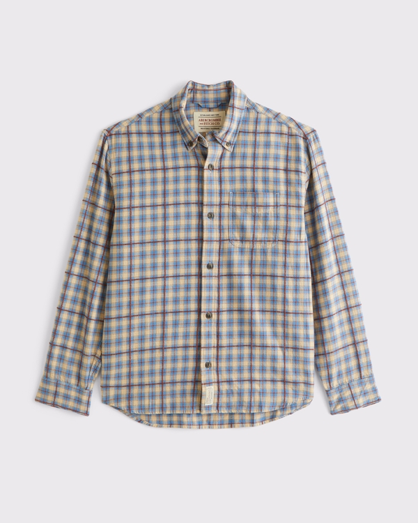 100% Cotton Textured Flannel, Blue Plaid view 1