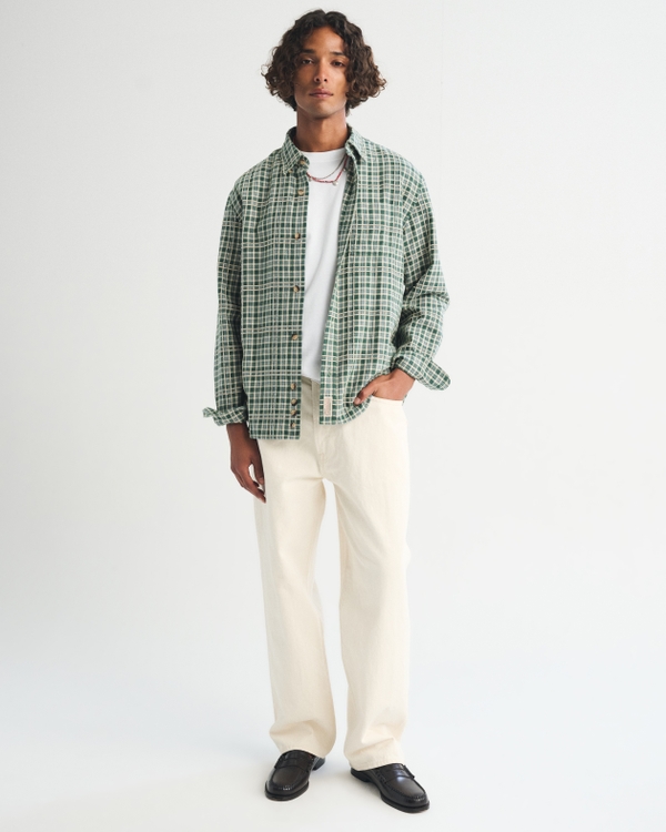 100% Cotton Textured Flannel, Green Plaid view 1