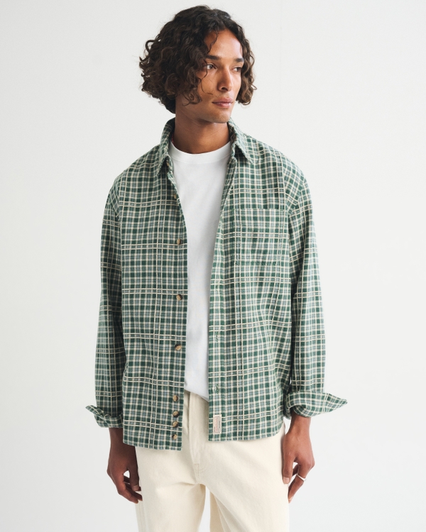 100% Cotton Textured Flannel, Green Plaid view 2