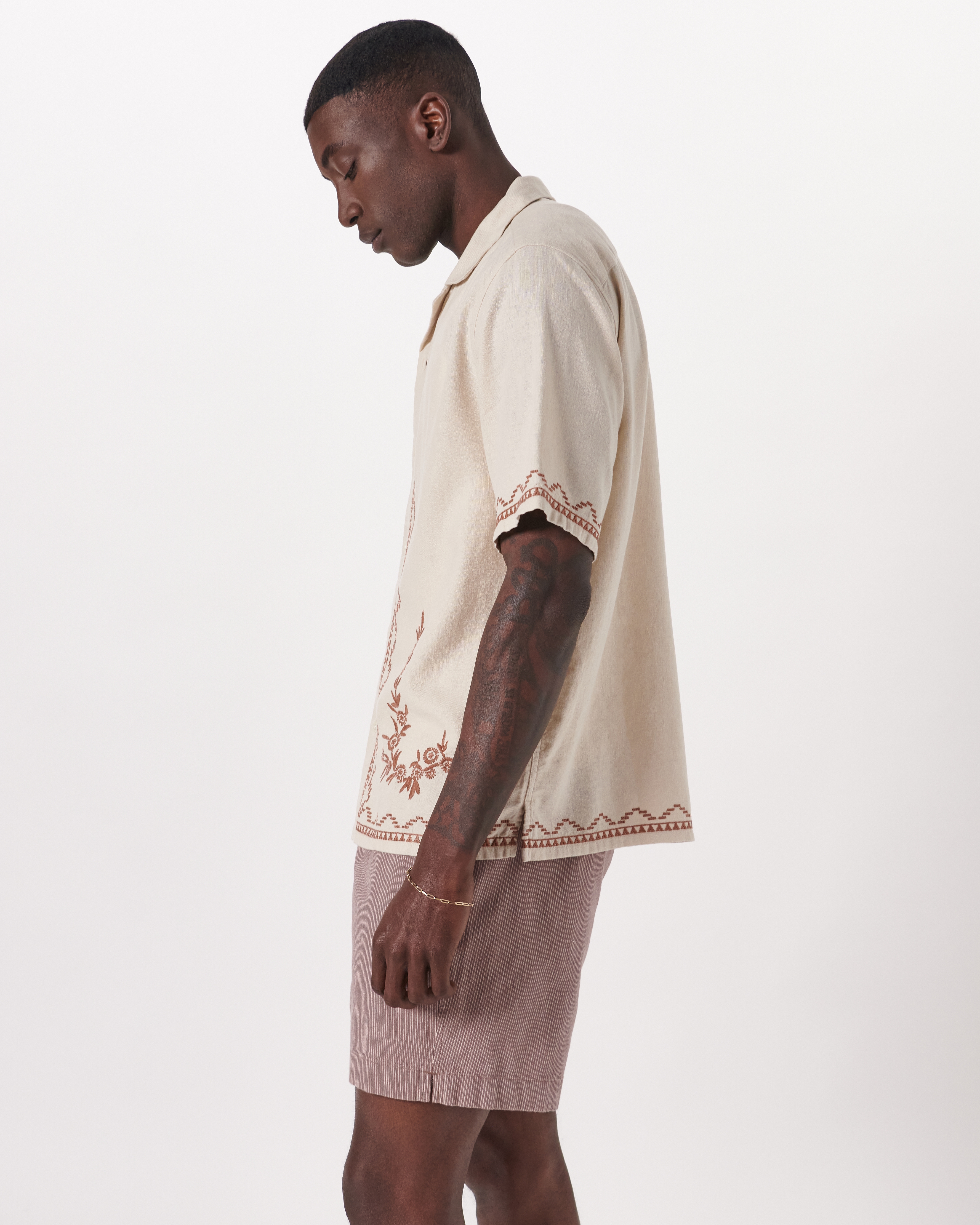 Camp Collar Linen-Blend Embroidered Shirt