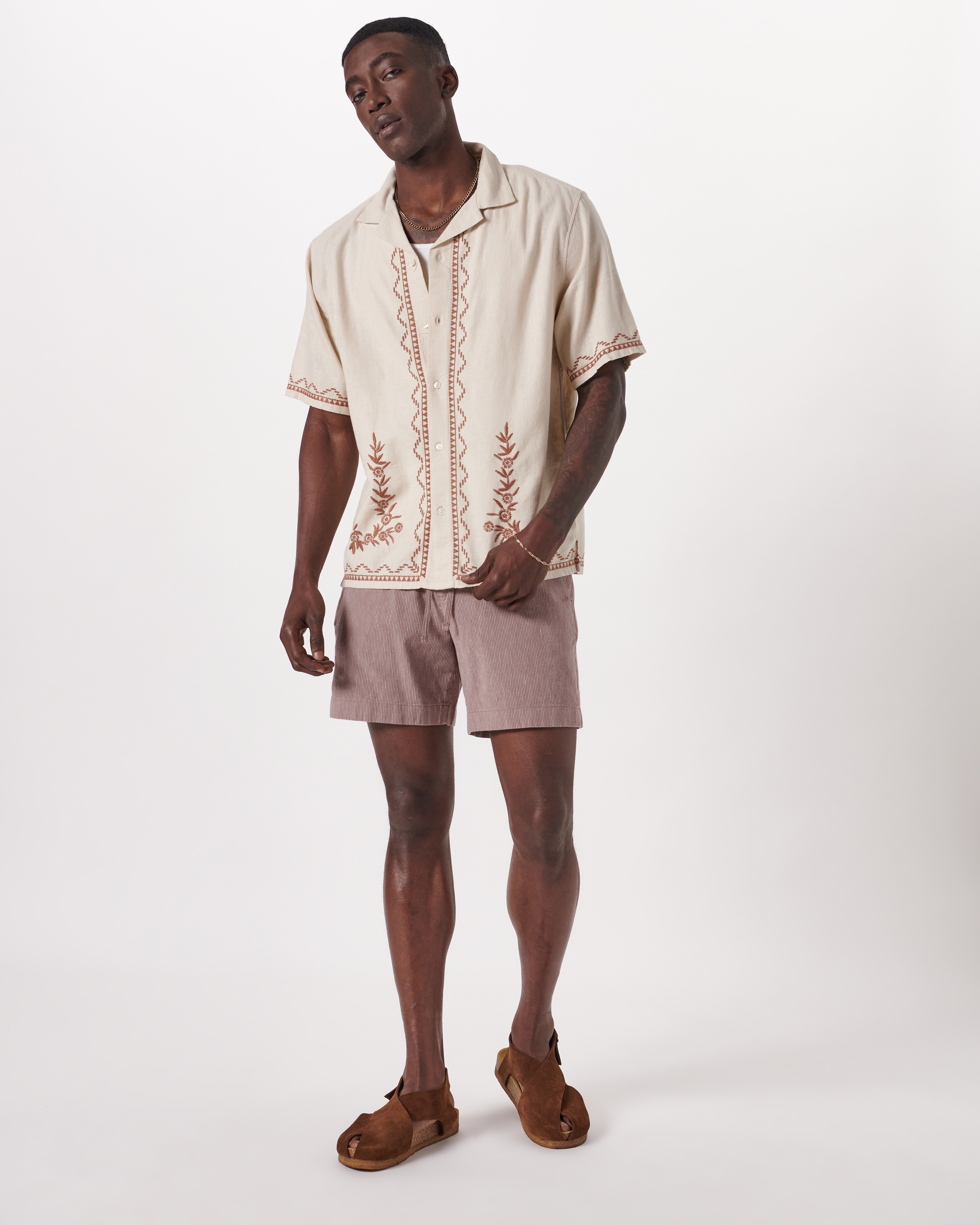 Camp Collar Linen-Blend Embroidered Shirt