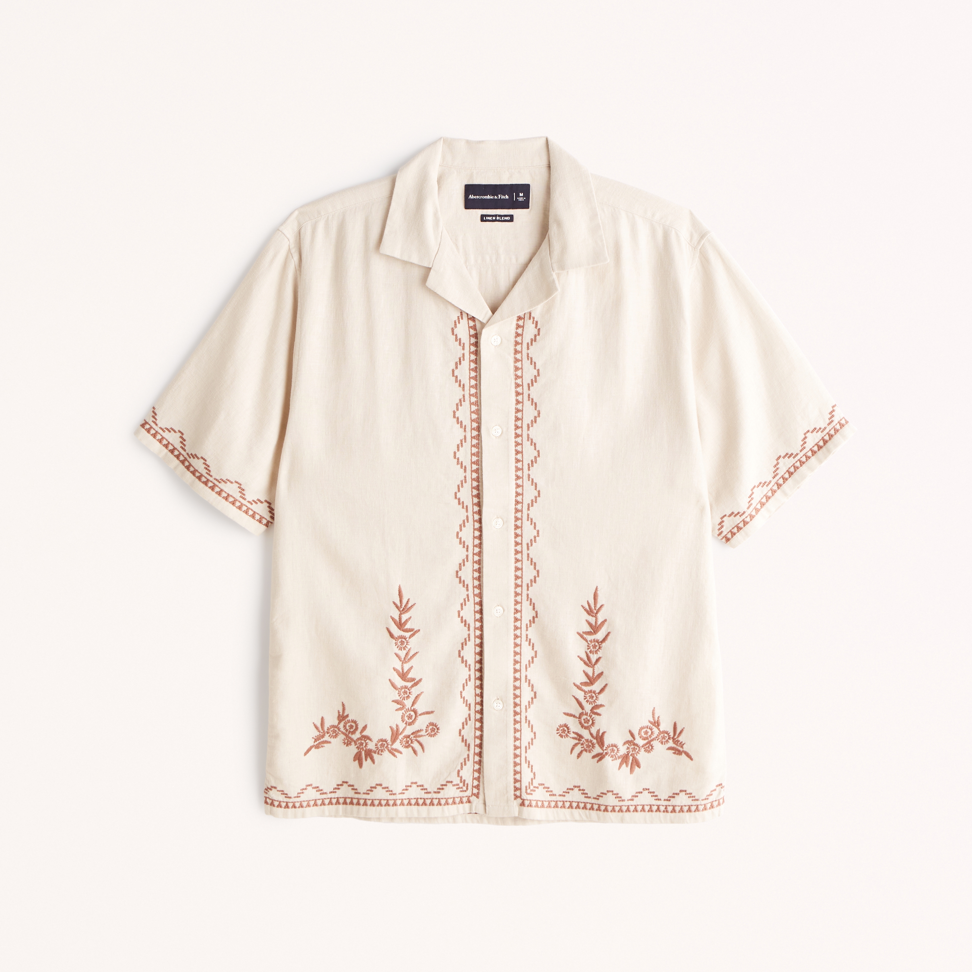 Camp Collar Linen-Blend Embroidered Shirt