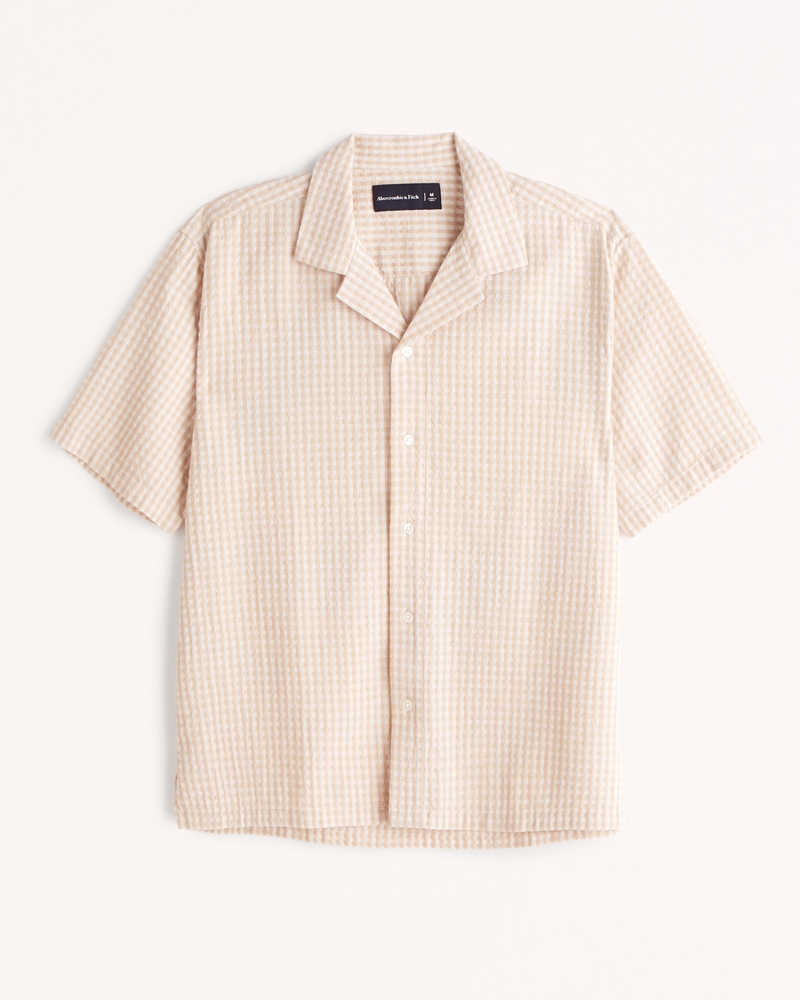 Men's Camp Collar Textured Button-Up Shirt