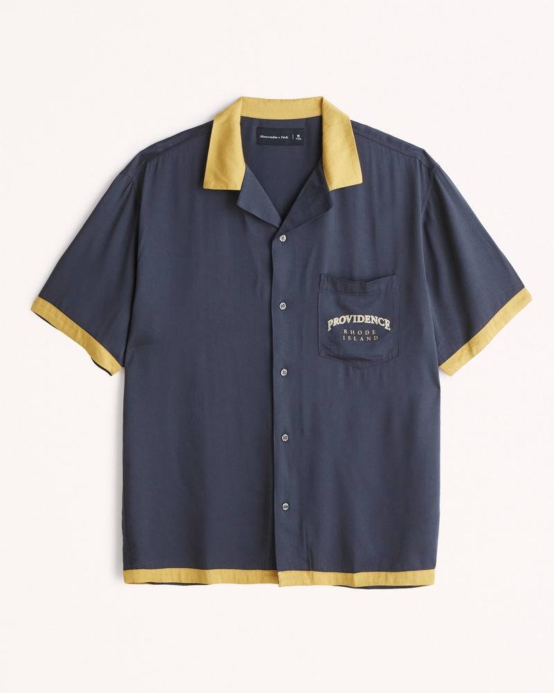 Men's 90s Camp Collar Graphic ButtonUp Shirt Men's Clearance