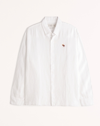 Men s Signature Icon Linen Button Up Shirt Men s Tops Abercrombie